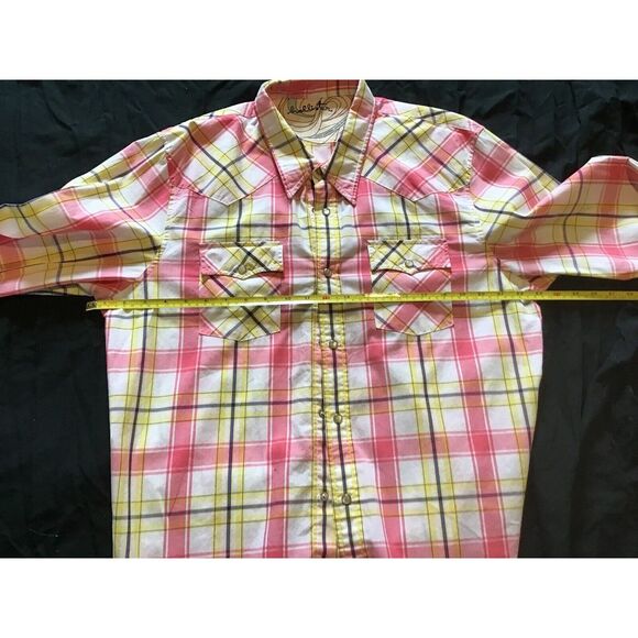 Hollister Mens XL Pink Windowpane Plaid Pearl Snaps Rancher Pockets Western - Picture 3 of 7